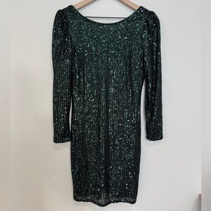 Nanette Lepore Women’s 6 Emerald Green Sequin 3/4 Sleeve Mini Party Dress
